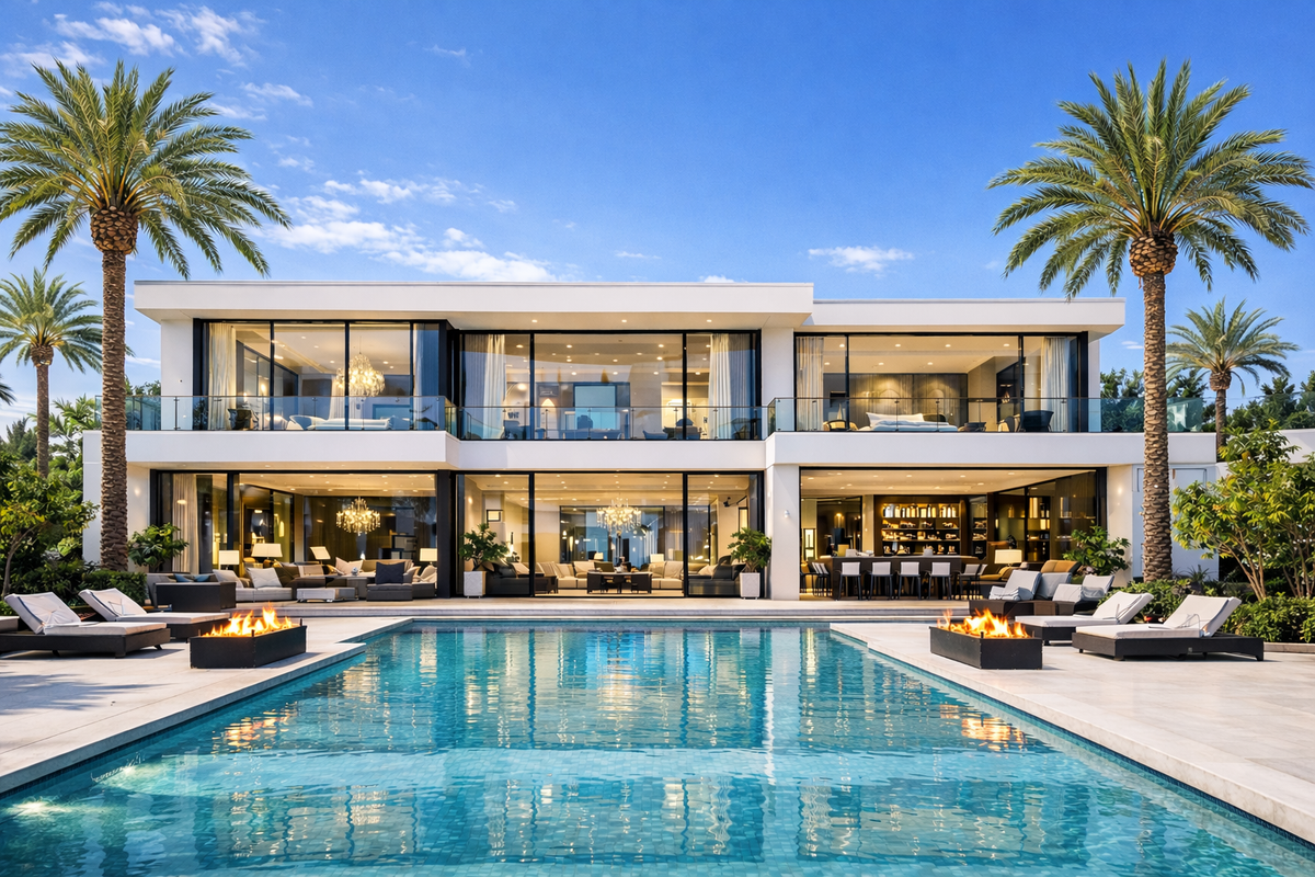 Casa moderna con grandes ventanales de aluminio y vista panorámica