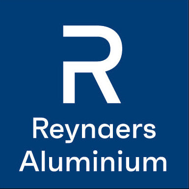 Reynaers Aluminium logo on a blue background